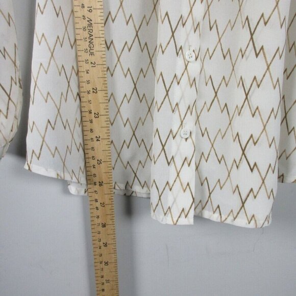 Club Monaco Printed Silk Blouse Women's Top S Button Up Popover Sleeve White 92 - Picture 6 of 11